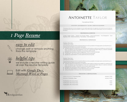 ATS Friendly Resume Template "Antoinette" - Hired Guardian