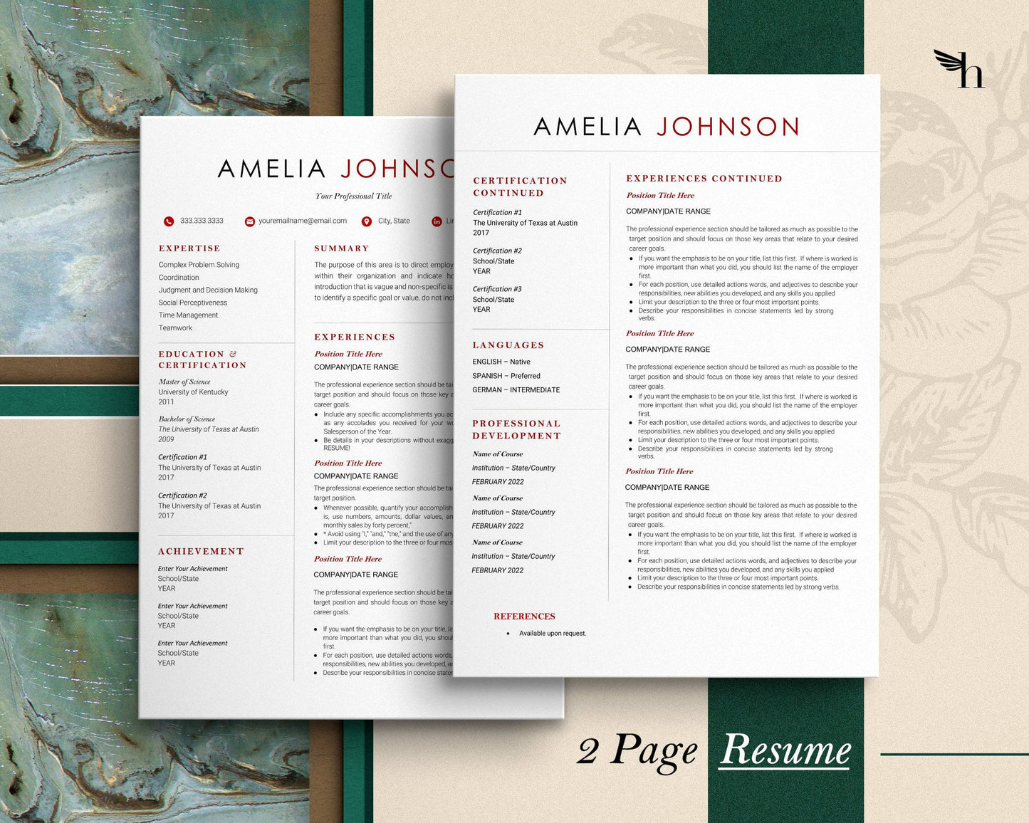 Modern Resume Template Google docs, Word and Pages - Amelia - Hired Guardian