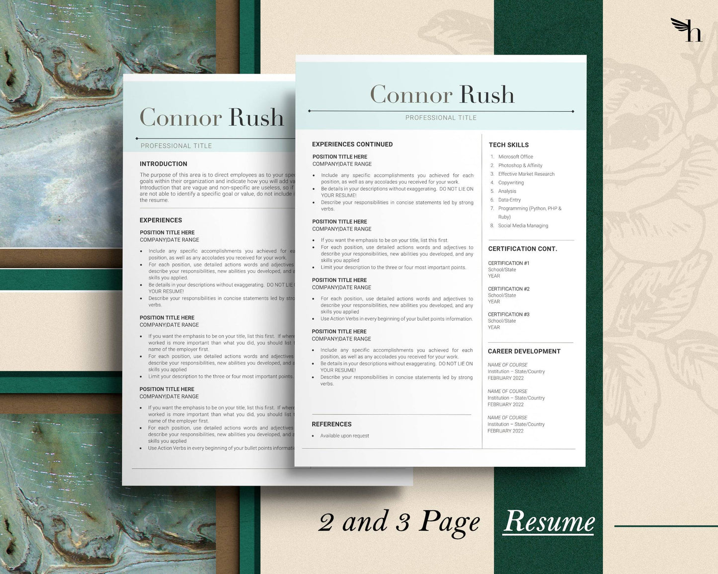 Professional Resume Template for Word, Pages - "Connor" - Hired Guardian