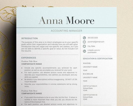 Modern Professional Resume Template - "Anna" - Hired Guardian
