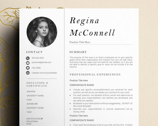 Resume Template with Photo for Apple Pages in Mac or Word - Regina - Hired Guardian