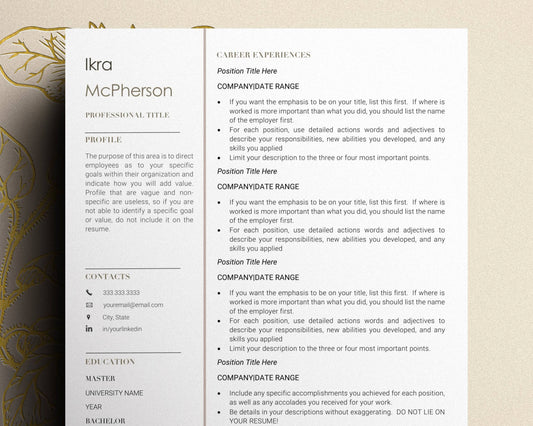 1 page Resume Template for Word, Pages - "Ikra" - Hired Guardian