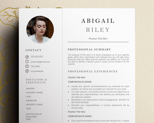 Modern Executive Template with Photo for Apple Pages in Mac or Word - Abigail - Hired Guardian