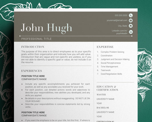 Modern Resume Template for Microsoft Word, Apple Pages, Resume 2022 - "John" - Hired Guardian