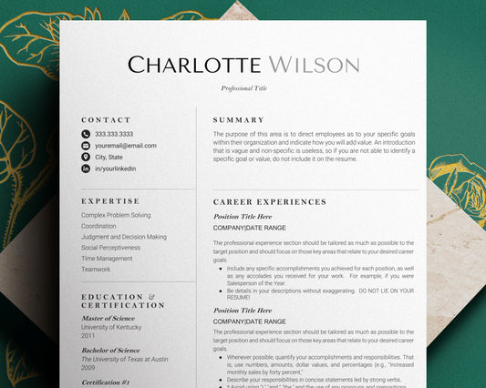 Clean, Simple Resume Template Google docs, Word and Apple Pages - Charlotte - Hired Guardian