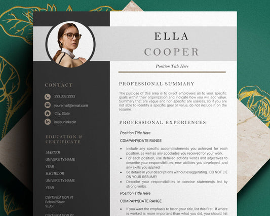 Resume Template with Photo - Ella - Hired Guardian