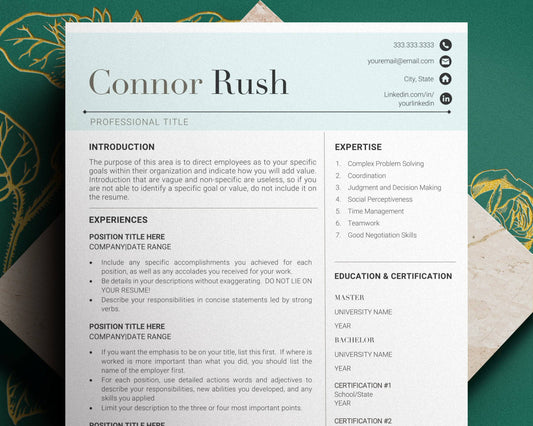 Professional Resume Template for Word, Pages - "Connor" - Hired Guardian