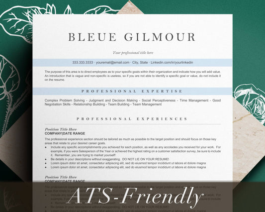ATS Friendly Resume Template for Google Docs, Word, and Apple Pages - BLEUE - Hired Guardian