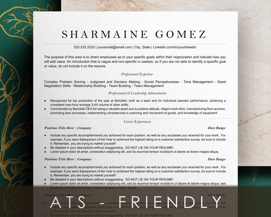 Minimalist ATS Friendly Resume Template for Google Docs, Word, and Apple Pages - Sharmaine - Hired Guardian
