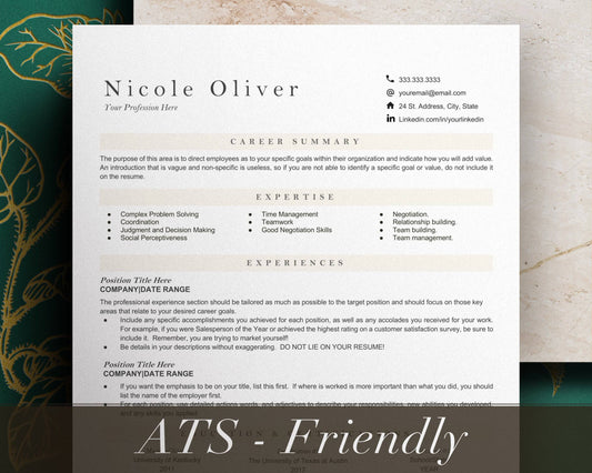 ATS Friendly Resume Template "Nicole" - Hired Guardian