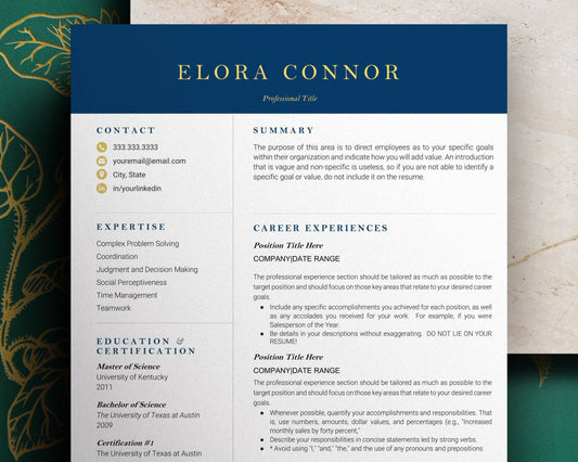 Modern Executive Resume Template Google docs, Word and Apple Pages 2022 - Elora - Hired Guardian