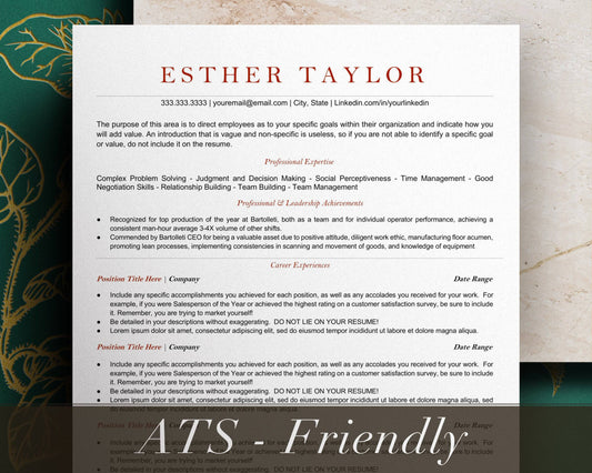 ATS-Friendly Resume Template Google Docs, Apple Pages - Esther - Hired Guardian