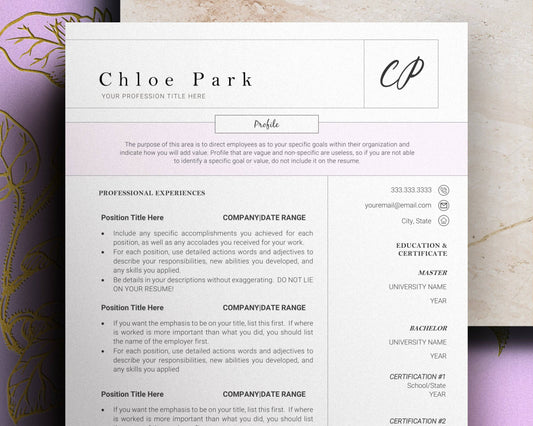 Pink Resume Template with Free Resume Templates - Chloe - Hired Guardian