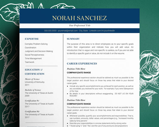 Professional Resume Template Google docs, Word and Apple Pages - Norah - Hired Guardian