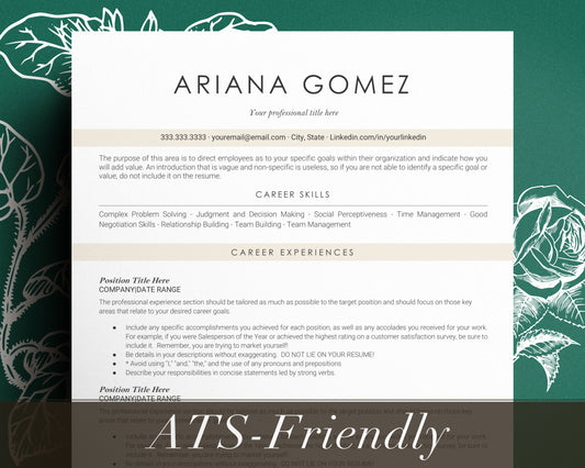 Modern ATS Friendly Resume Template for Google Docs, Apple Pages - Ariana - Hired Guardian