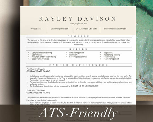 ATS Friendly Resume Template - Kayley - Hired Guardian