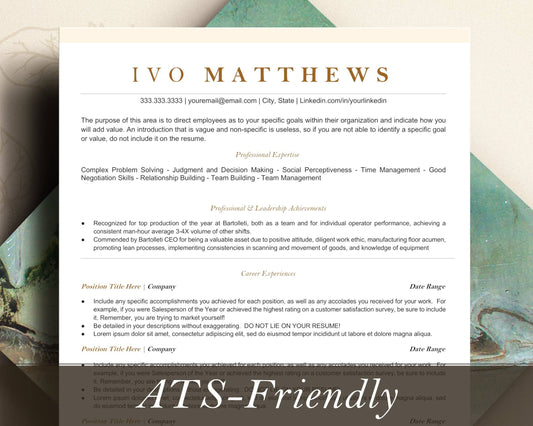 Modern ATS-Friendly Resume Template Google Docs, Apple Pages - Ivo - Hired Guardian
