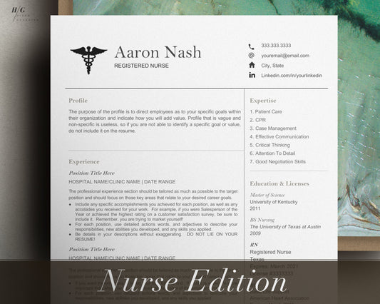 Registered Nurse Resume Template for Google Docs and Word, Resume Template Nurse, Nurse resume template, RN resume template, Resume Template