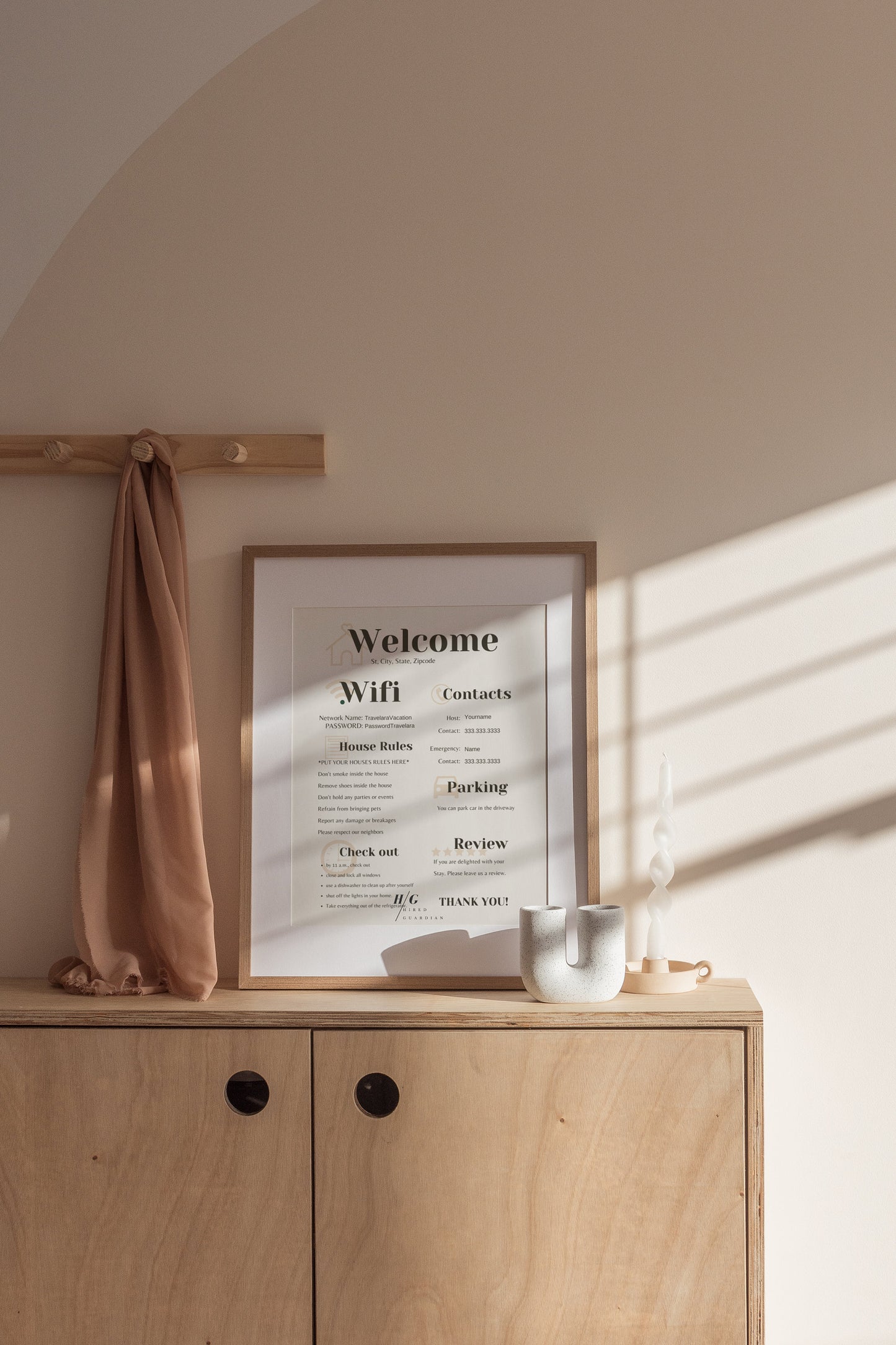 1 Page Airbnb Welcome Poster Template, Wifi Password Sign Printable, Vacation Rental, Airbnb Template, Editable Template Airbnb Welcome Sign