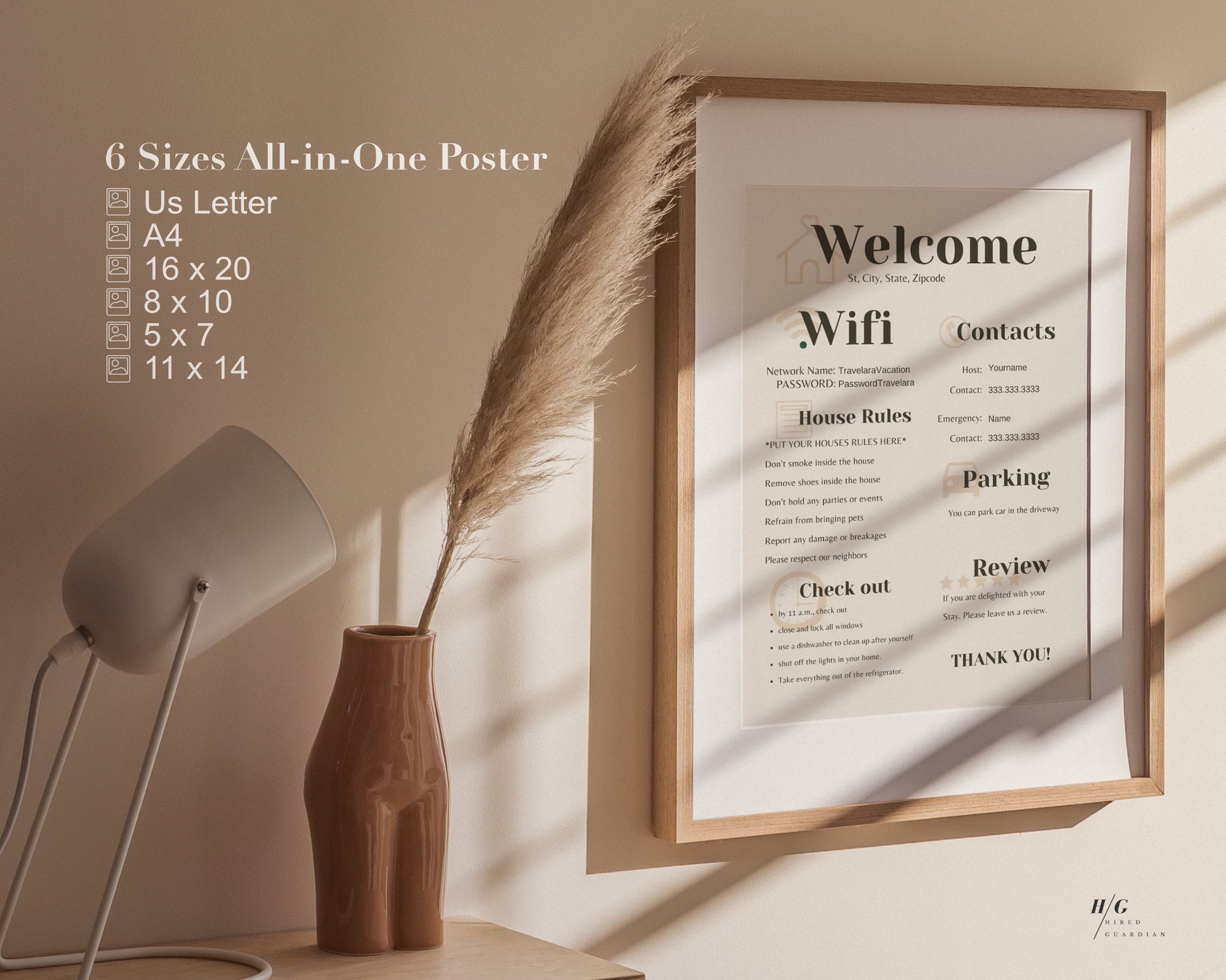 1 Page Airbnb Welcome Poster Template, Wifi Password Sign Printable, Vacation Rental, Airbnb Template, Editable Template Airbnb Welcome Sign