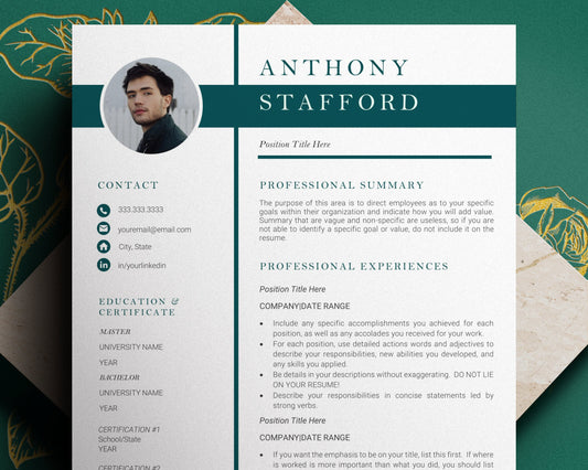 1, 2 and 3 Page Resume Template, Executive Resume Template, Clean Curriculum Vitae, Modern Resume Template, Resume Template Word, pages, mac
