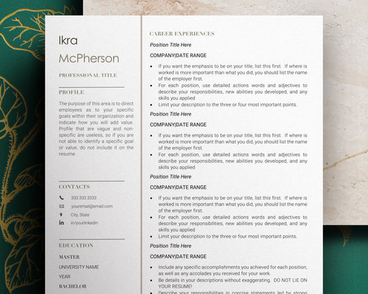 1 Page Resume Template for Word, Minimalist CV Template for Word, Resume and Cover letter Template, Engineer, Accountant, Executive Resume