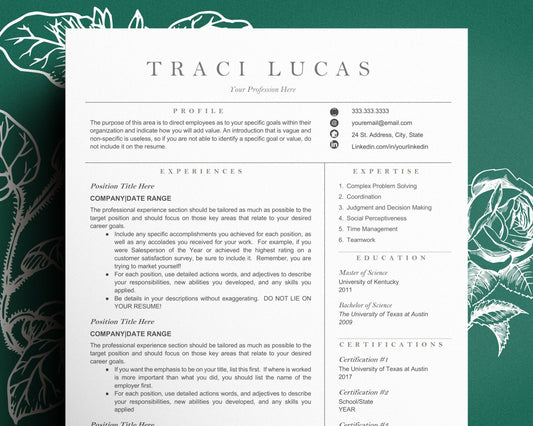 Professional Resume Template, CV Resume Template, Modern Resume Template, Clean, Modern Resume Template for Apple Pages, Google Docs, Word