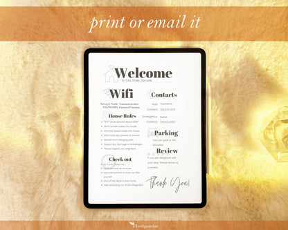 1 Page Airbnb Welcome Sign Template, Welcome Guide Airbnb, Airbnb Rental Check Out Instruction Sign, House Rules, Airbnb WIFI sign Template