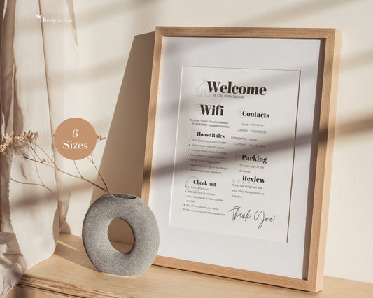 1 Page Airbnb Welcome Sign Template, Welcome Guide Airbnb, Airbnb Rental Check Out Instruction Sign, House Rules, Airbnb WIFI sign Template