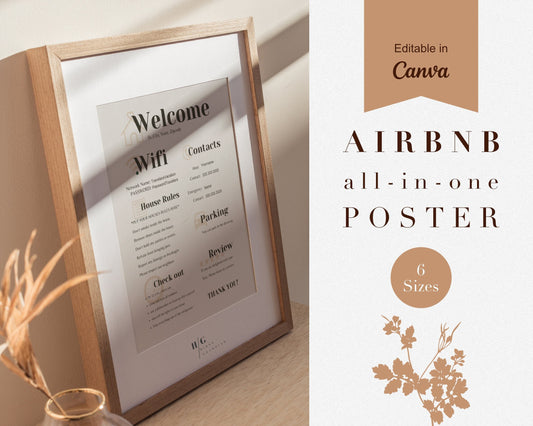Wifi Password Sign Printable, Vacation Rental, Airbnb Host Template, Airbnb Sign, Airbnb Welcome Sign, 1 Page Airbnb Welcome Poster Template