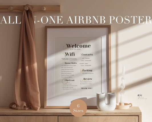 Wifi Password Sign Printable, 1 Page Airbnb Welcome Poster Template, Vacation Rental, Airbnb Host Template, Airbnb Sign Template, Canva