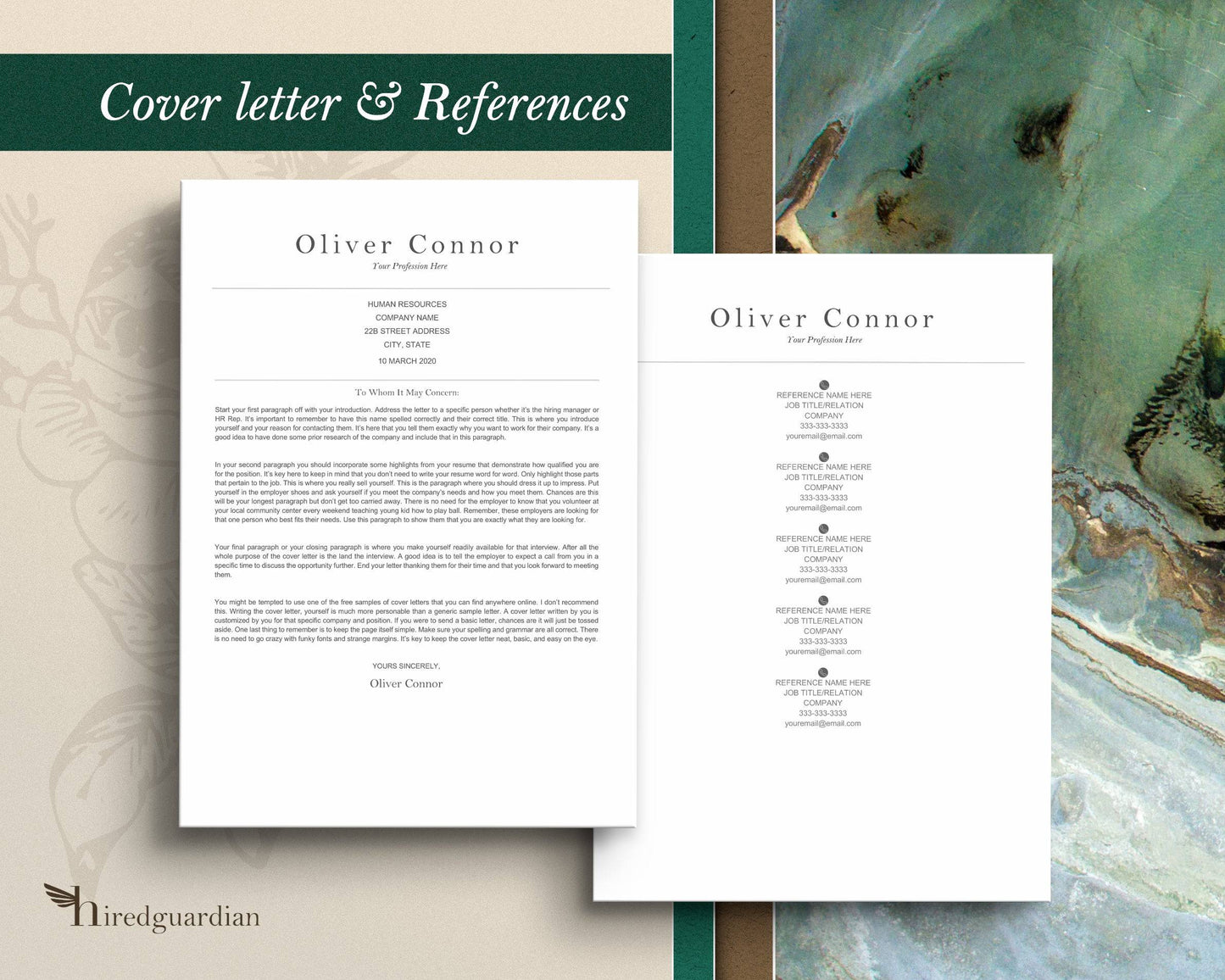 Minimalist Resume Template "Oliver" - Google docs, Word and Pages Resume Files - Hired Guardian