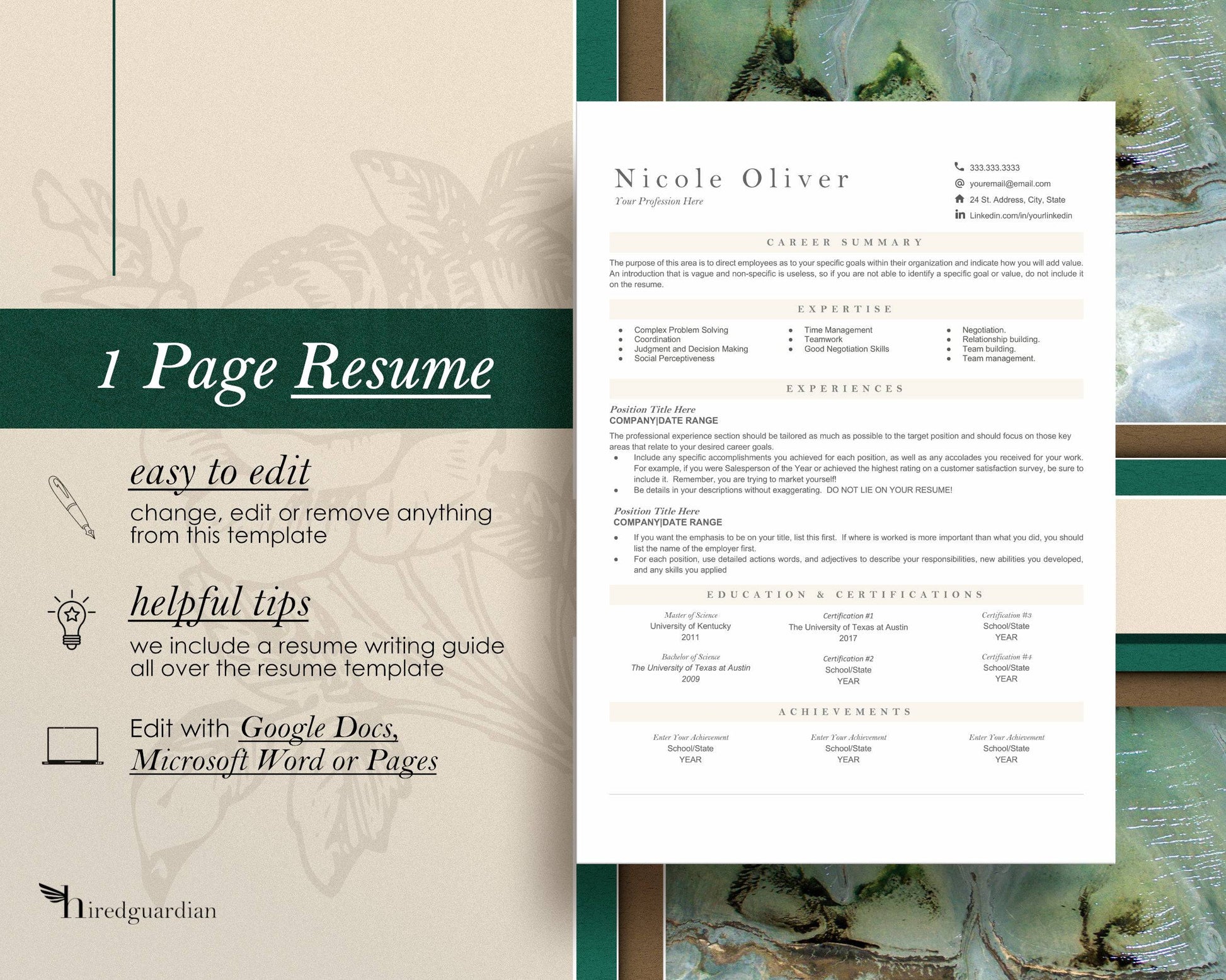 ATS Friendly Resume Template "Nicole" - Hired Guardian