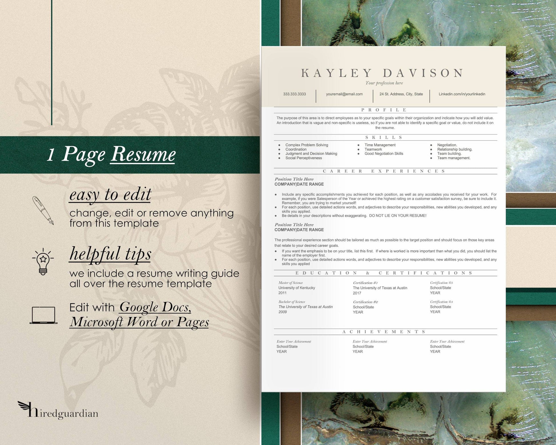 ATS Friendly Resume Template - Kayley - Hired Guardian