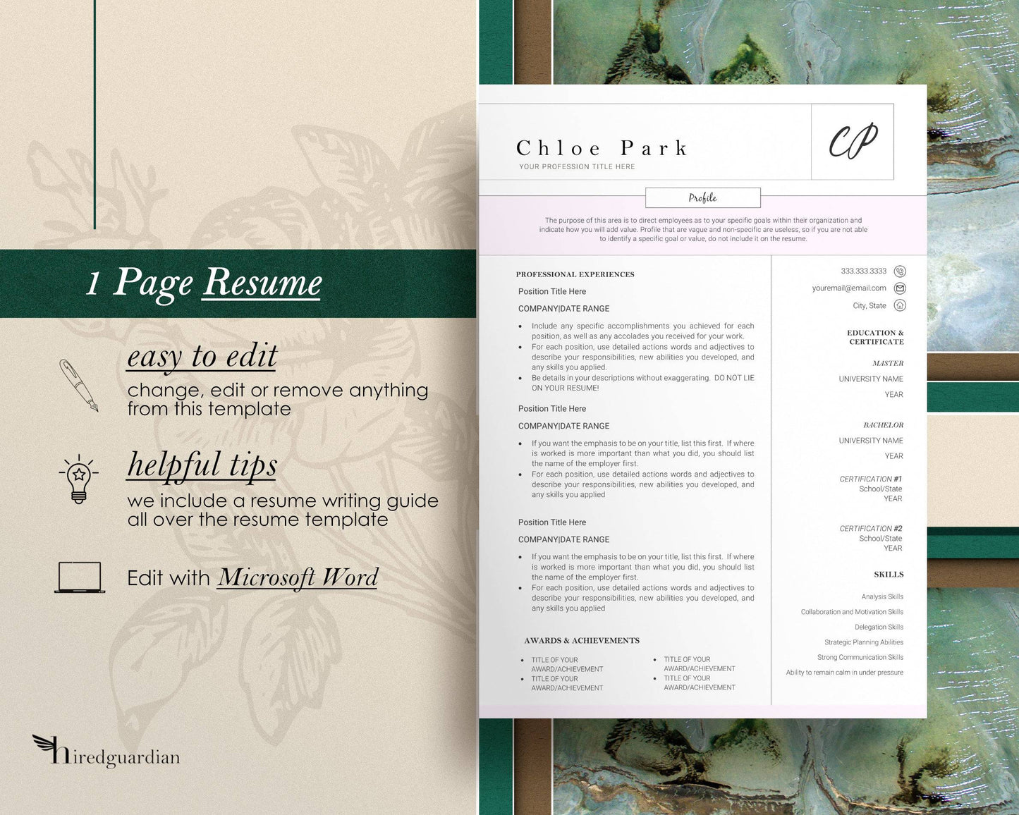 Pink Resume Template with Free Resume Templates - Chloe - Hired Guardian