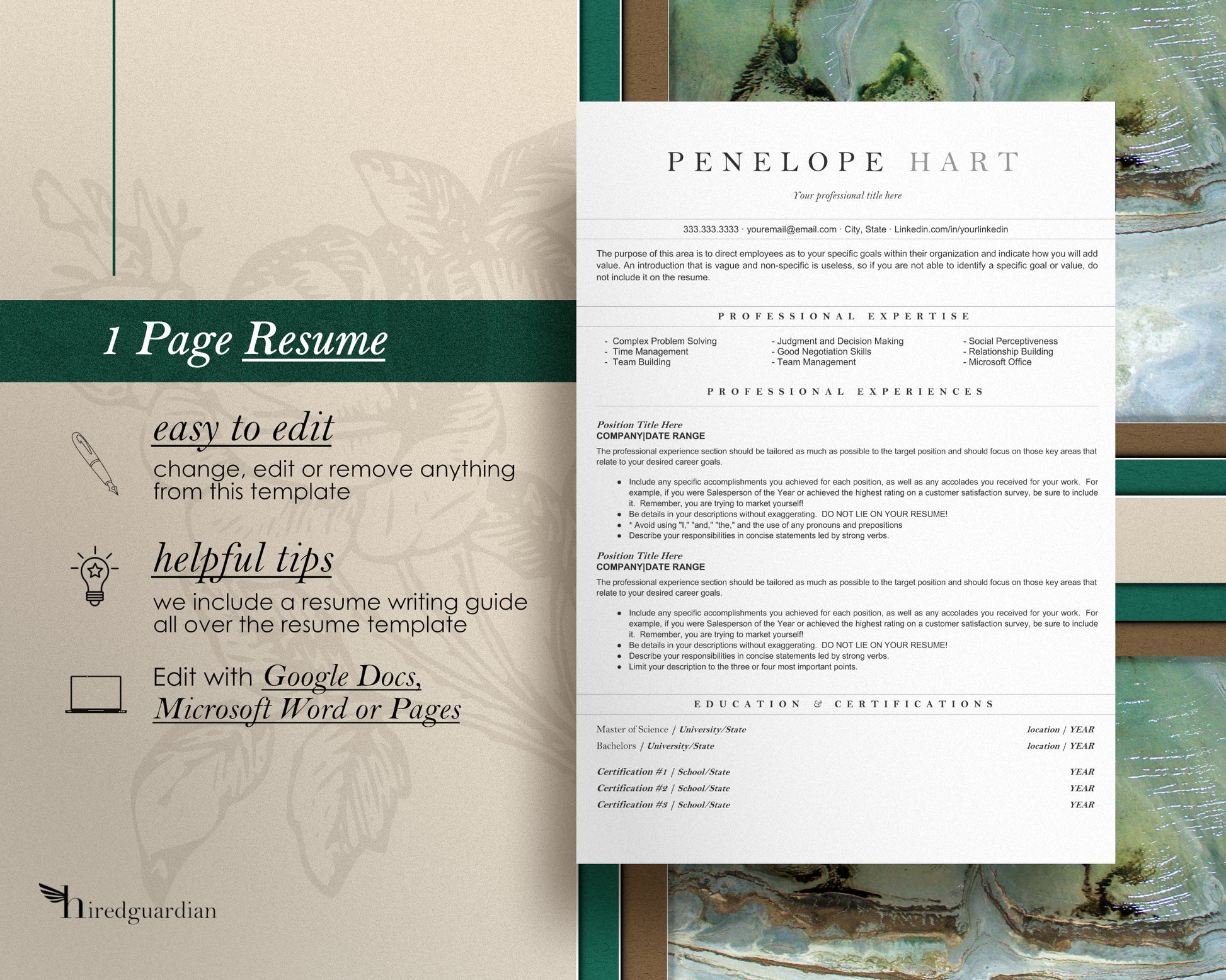 ATS Resume Template for Google Docs, Word, and Apple Pages - New Penelope - Hired Guardian