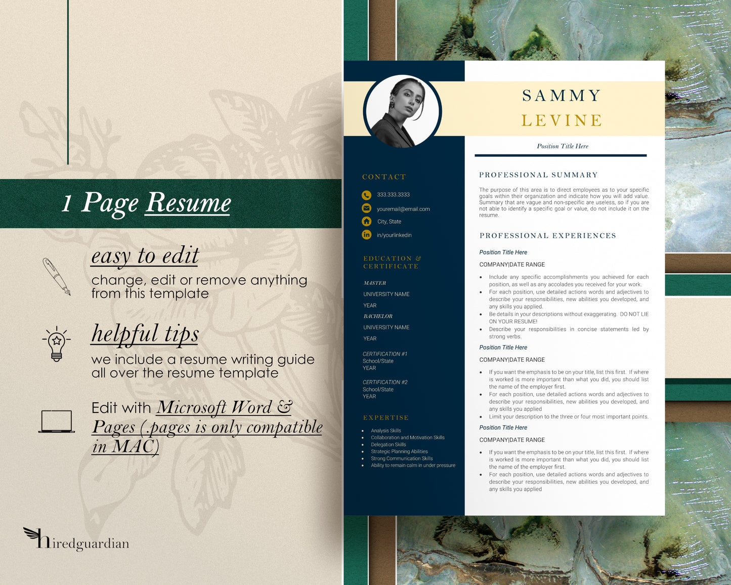 Modern Resume Template with Photo - Sammy - Hired Guardian