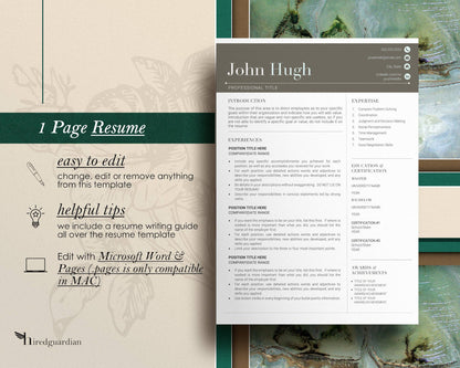 Modern Resume Template for Microsoft Word, Apple Pages, Resume 2022 - "John" - Hired Guardian