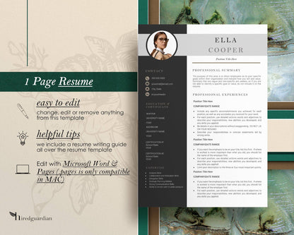 Resume Template with Photo - Ella - Hired Guardian