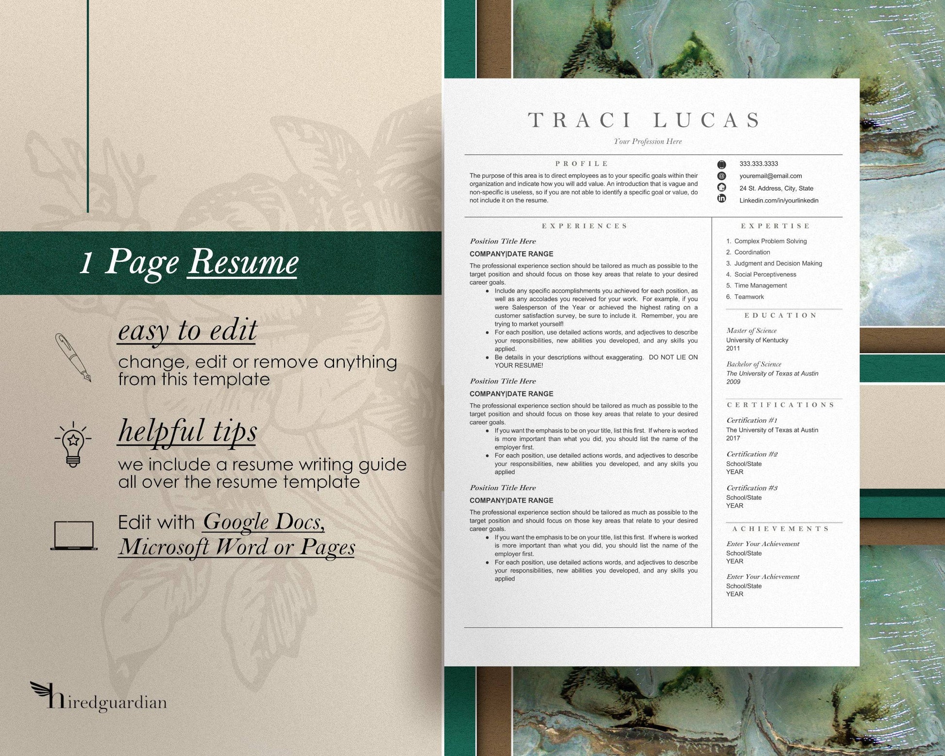 Minimalist Resume Template Google docs, Word and Apple Pages - Traci - Hired Guardian