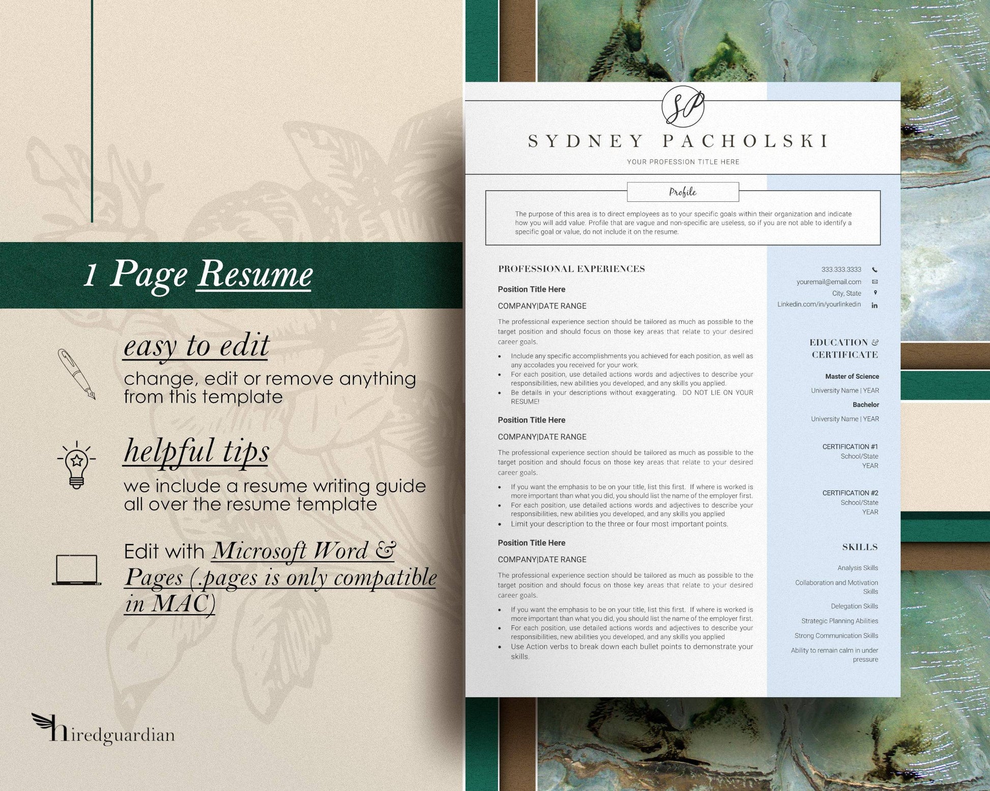 Modern Creative Resume Template - Sydney - Hired Guardian