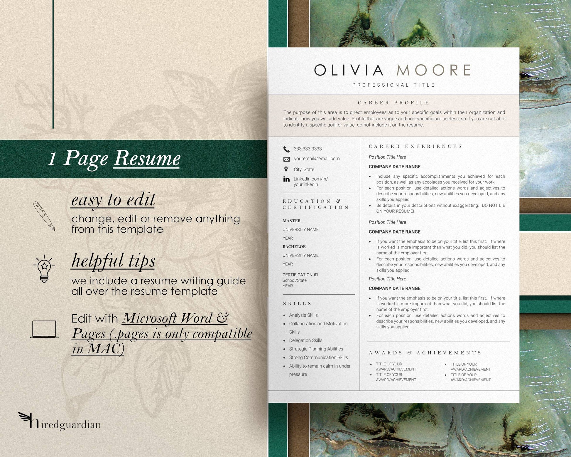 Professional Resume Template in 2022 - "Olivia" - Hired Guardian