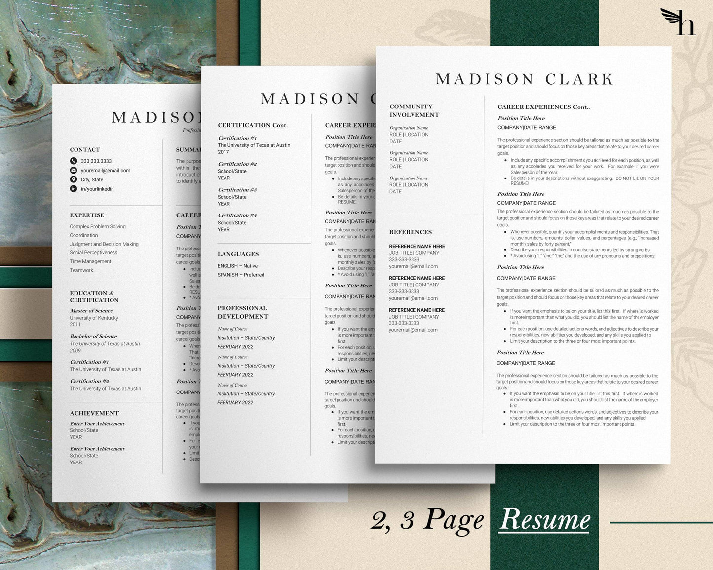 Clean Minimalist Resume Template Google docs, Word and Apple Pages - Madison - Hired Guardian