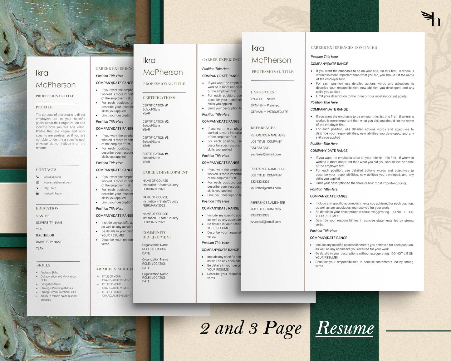 1 page Resume Template for Word, Pages - "Ikra" - Hired Guardian