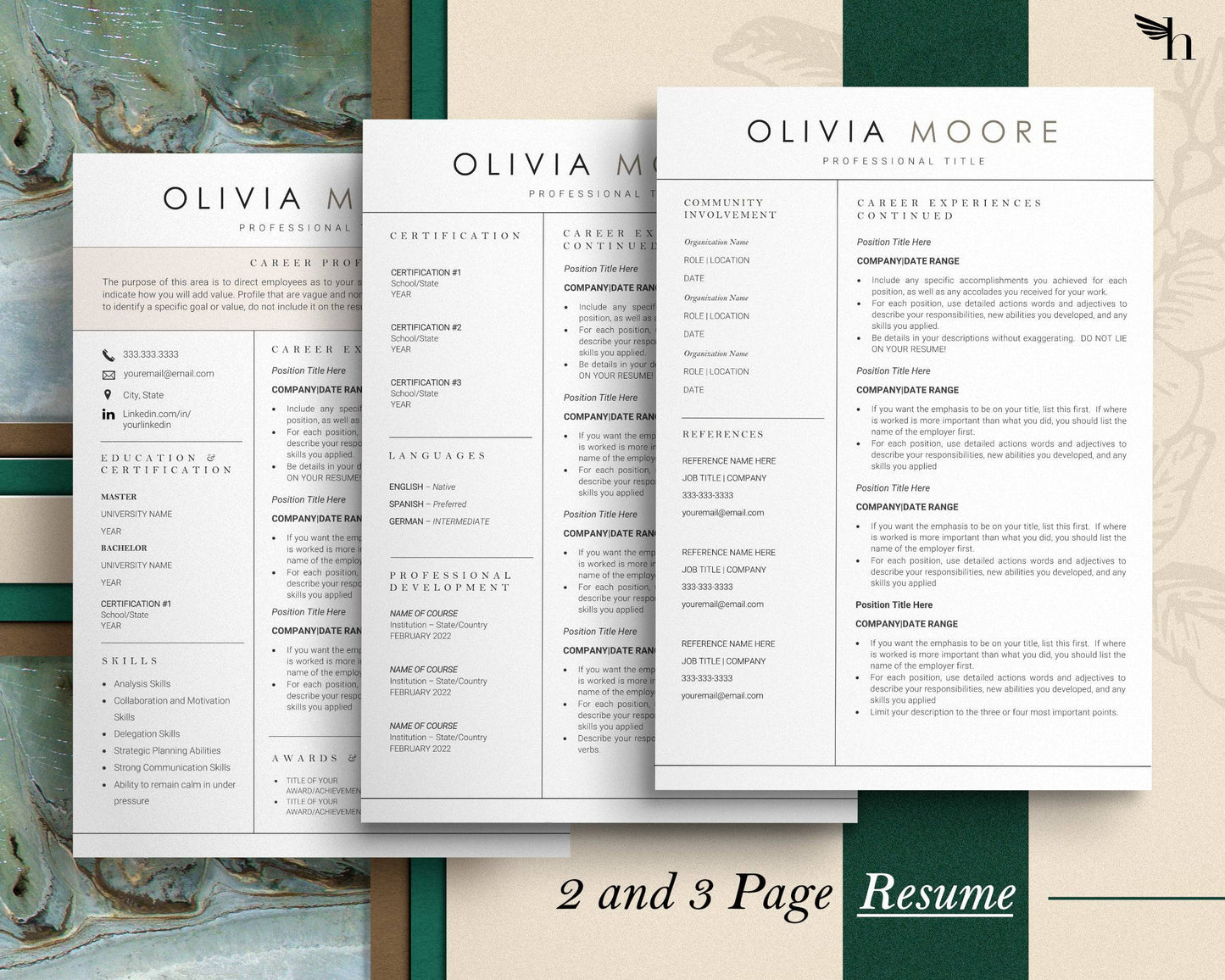 Professional Resume Template in 2022 - "Olivia" - Hired Guardian