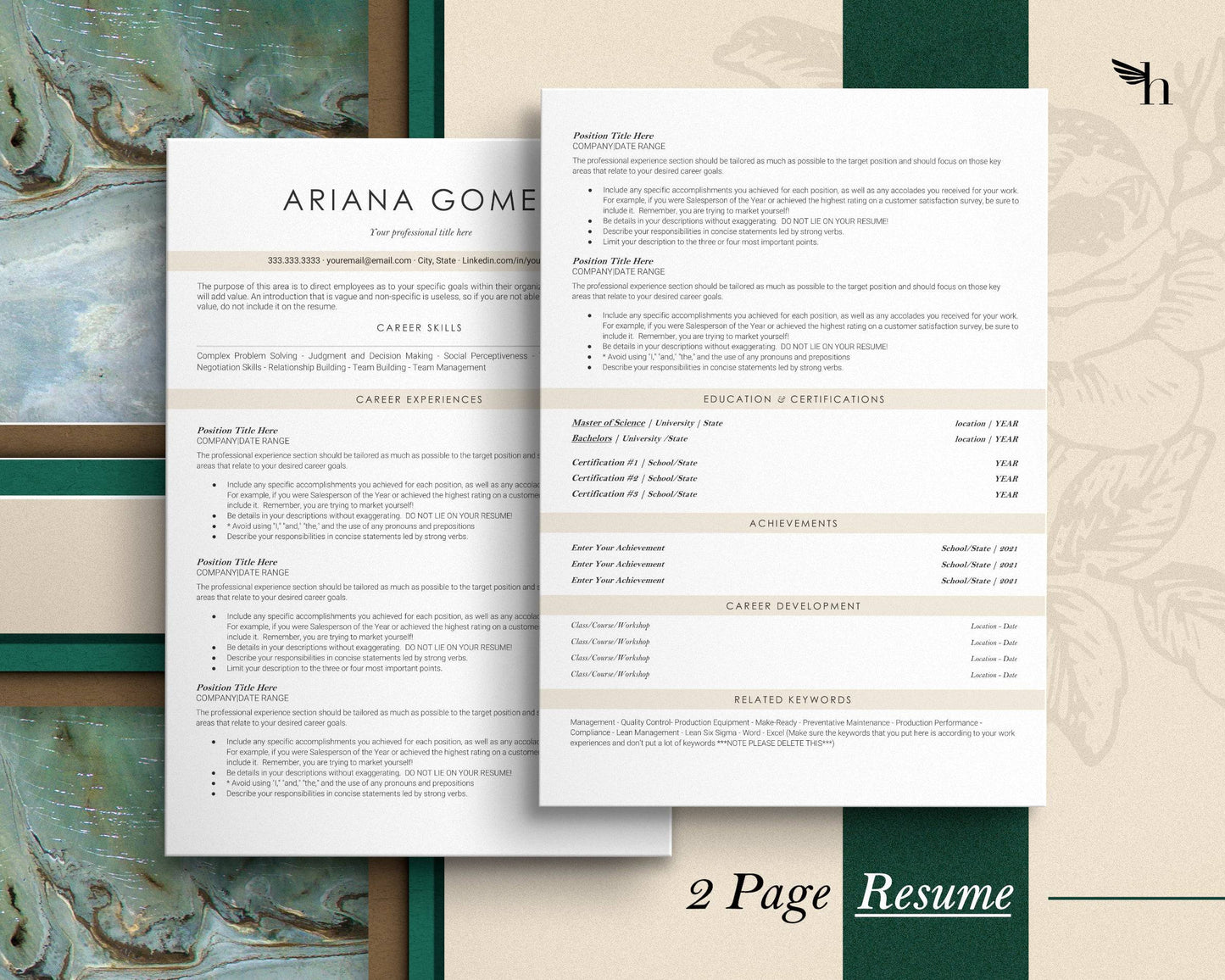 Modern ATS Friendly Resume Template for Google Docs, Apple Pages - Ariana - Hired Guardian