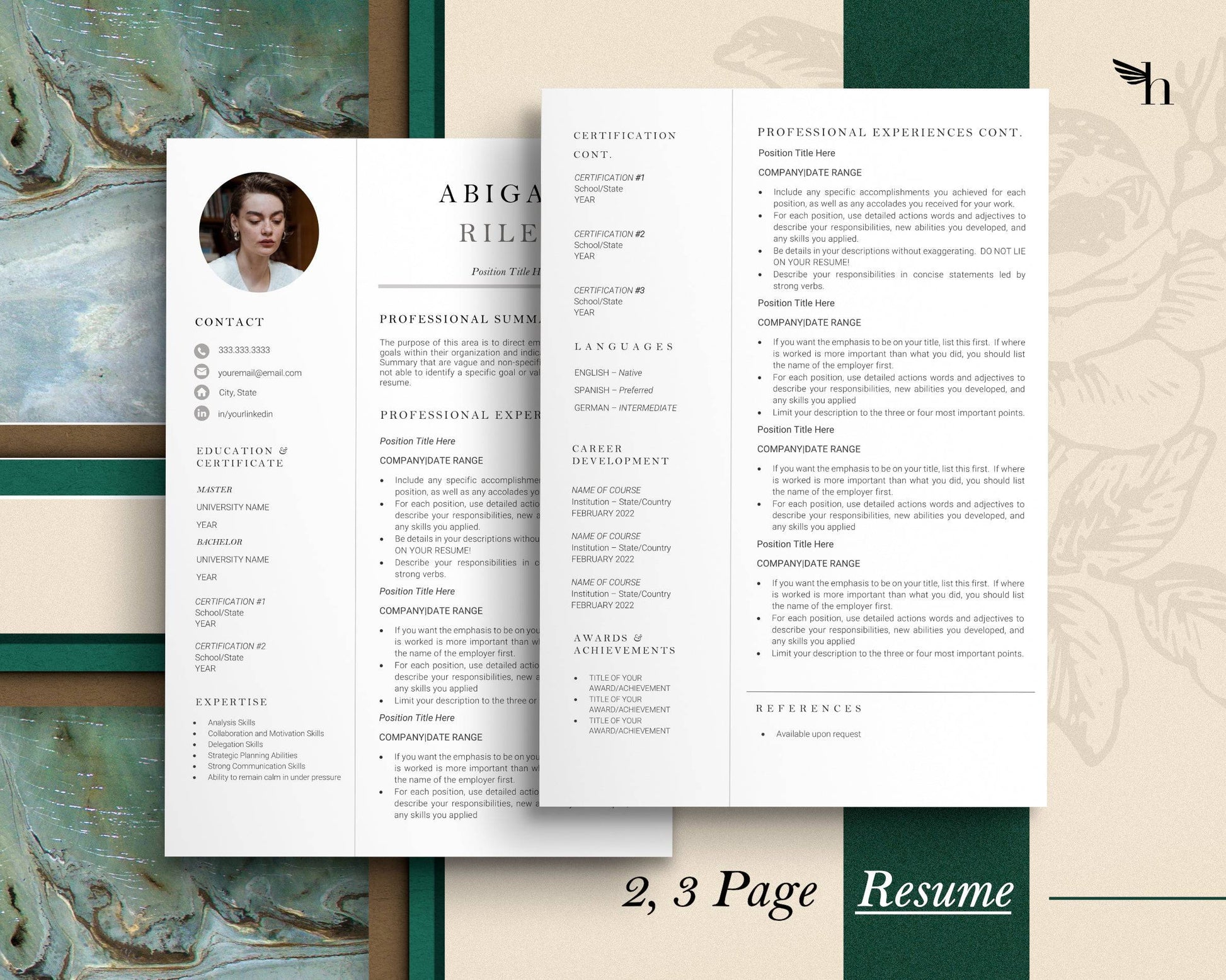 Modern Executive Template with Photo for Apple Pages in Mac or Word - Abigail - Hired Guardian