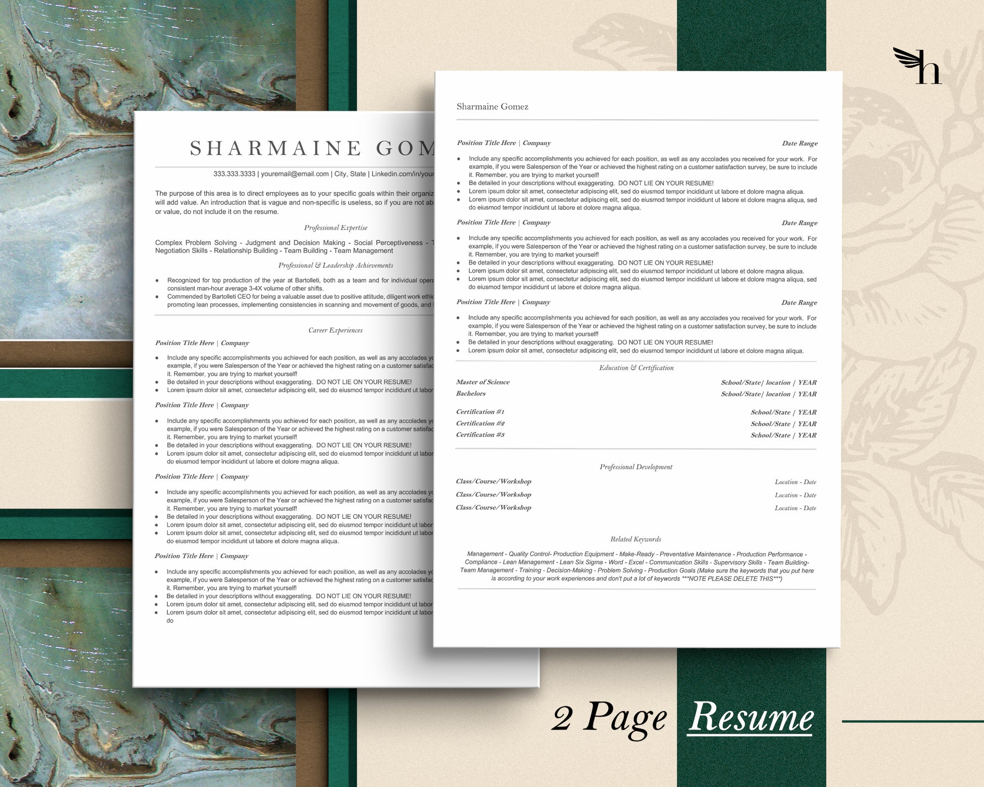 Minimalist ATS Friendly Resume Template for Google Docs, Word, and Apple Pages - Sharmaine - Hired Guardian