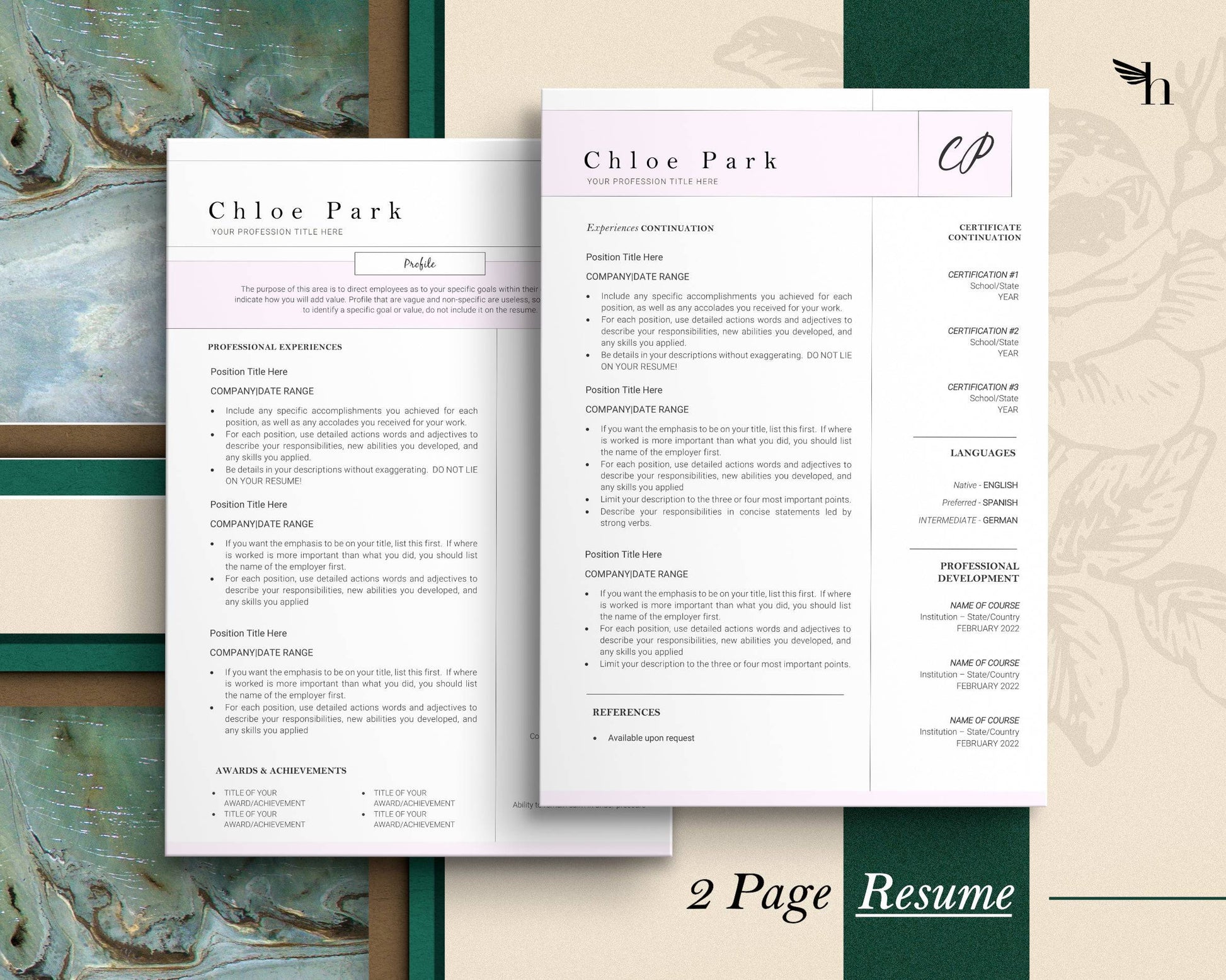 Pink Resume Template with Free Resume Templates - Chloe - Hired Guardian