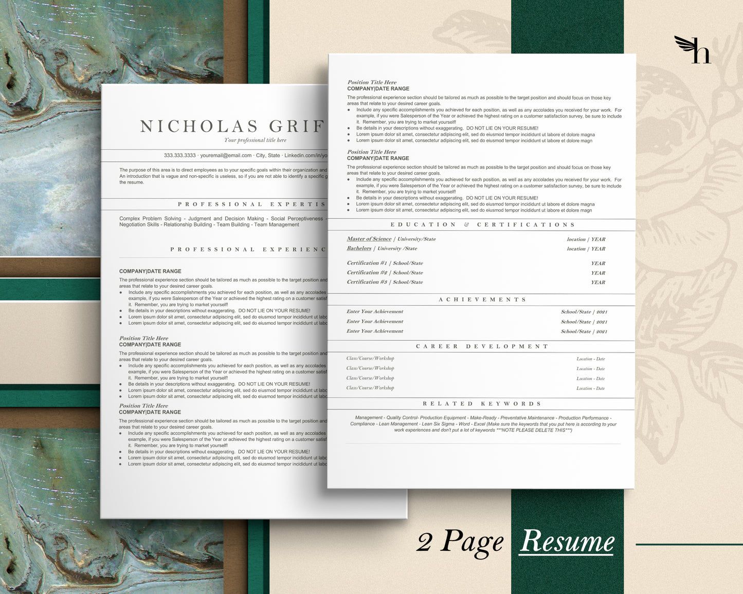 Modern ATS Resume Template for Google Docs, Word, and Apple Pages - Nicholas - Hired Guardian